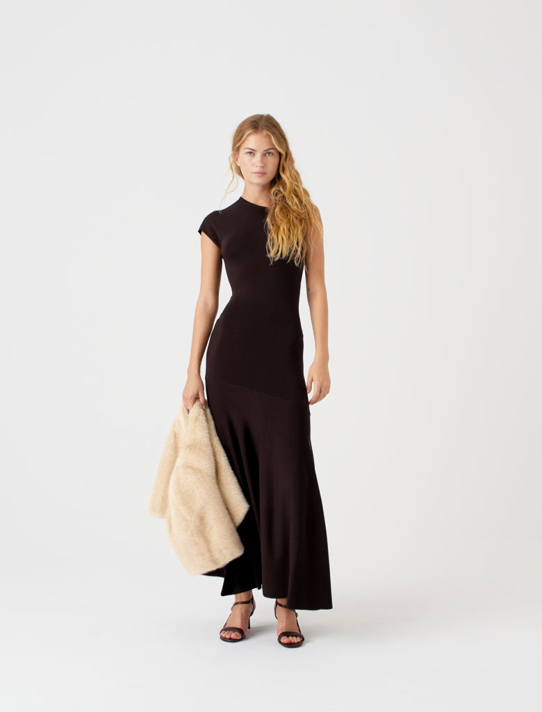 Asymmetrical jersey dress Dark Brown