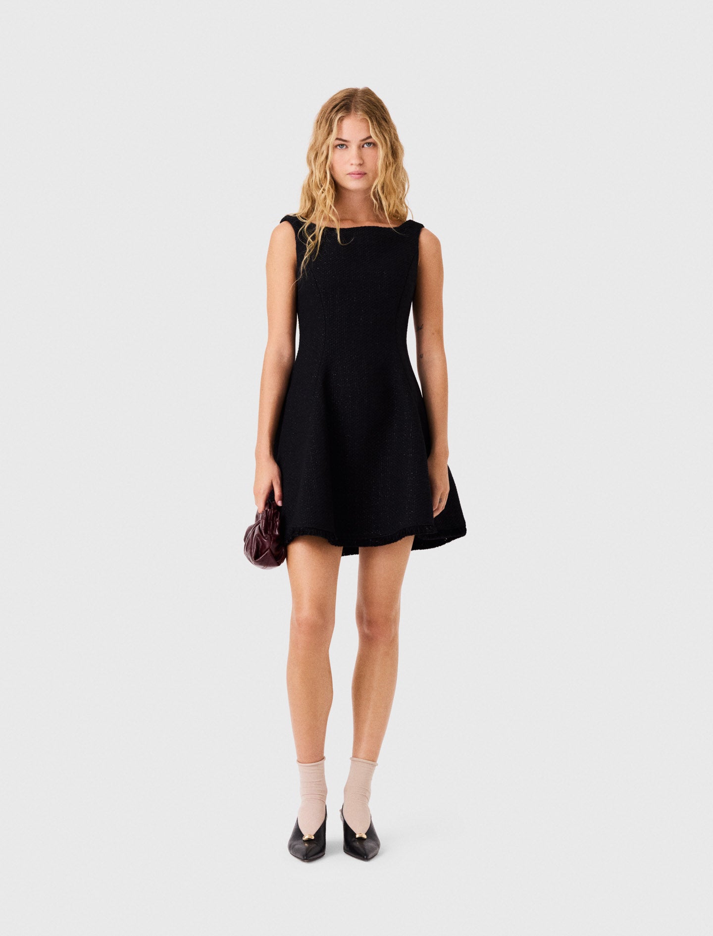 Short fringed tweed dress Black