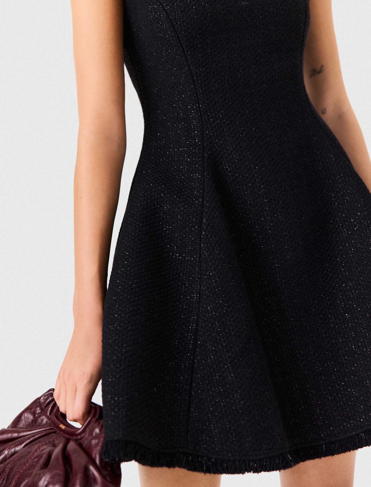 Short fringed tweed dress Black