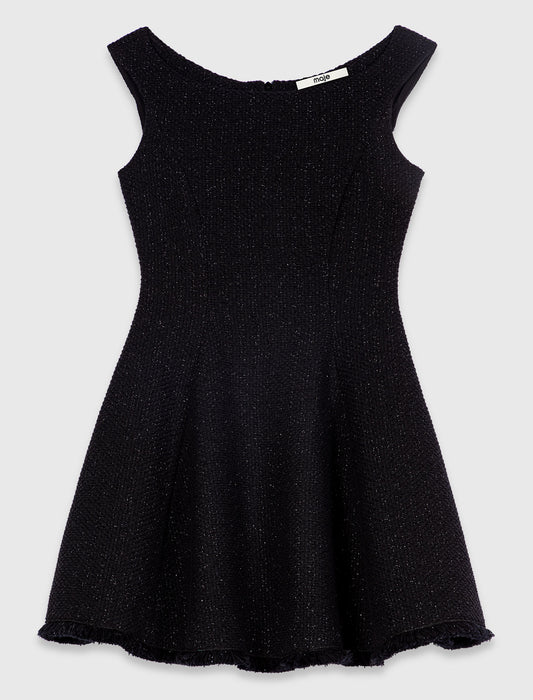Short fringed tweed dress Black
