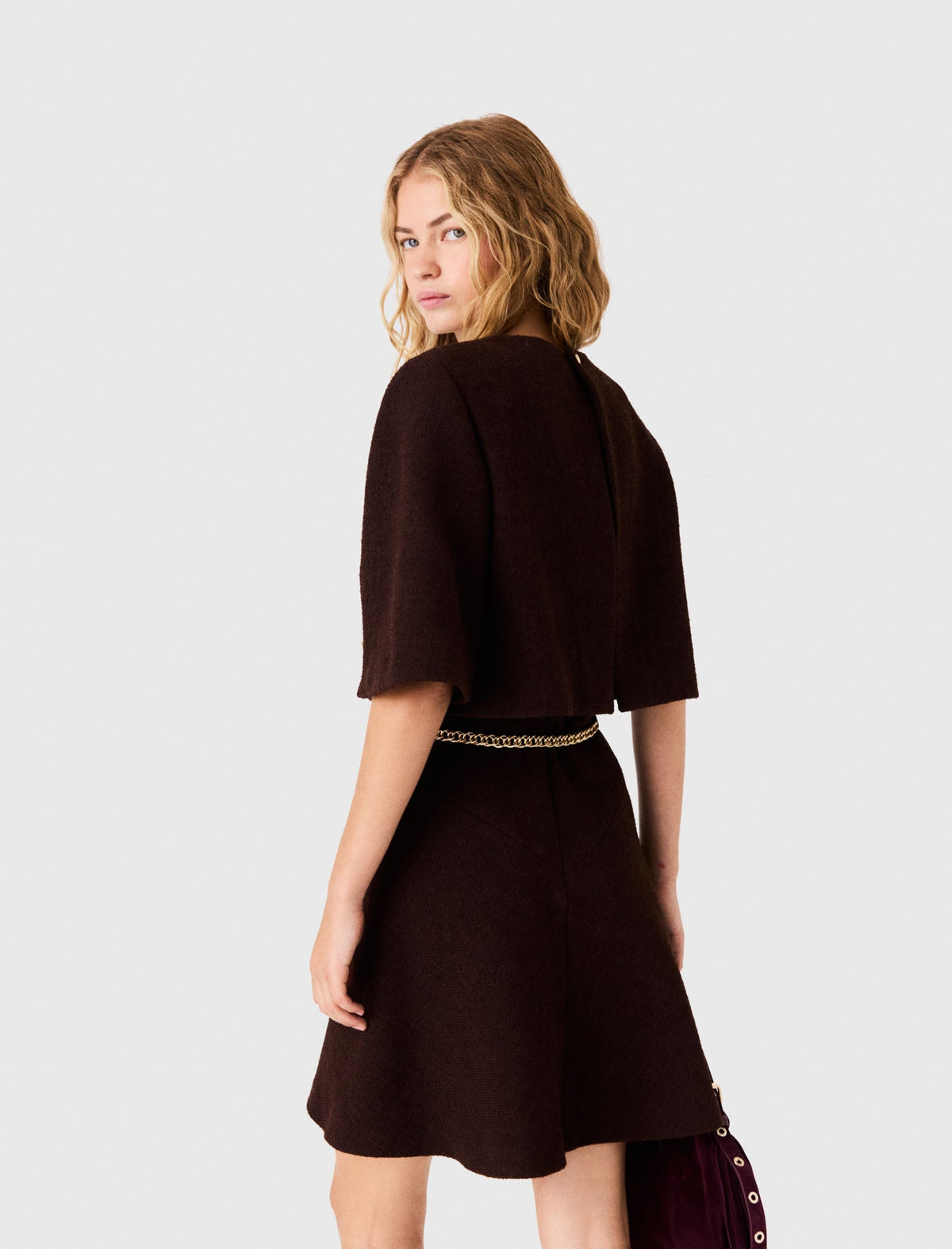2-In-1 Tweed Cape Dress Dark Brown