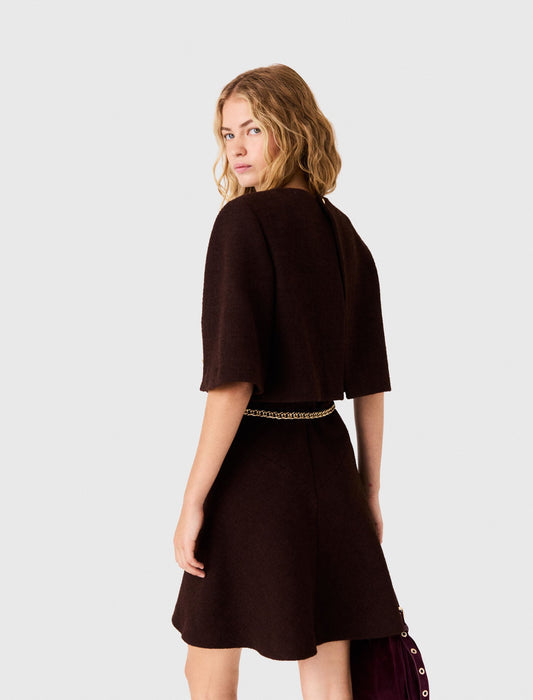 2-In-1 Tweed Cape Dress Dark Brown