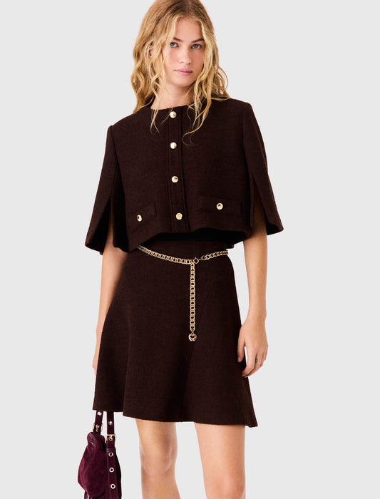 2-In-1 Tweed Cape Dress Dark Brown