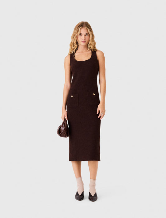 Midi Tweed Dress Dark Brown