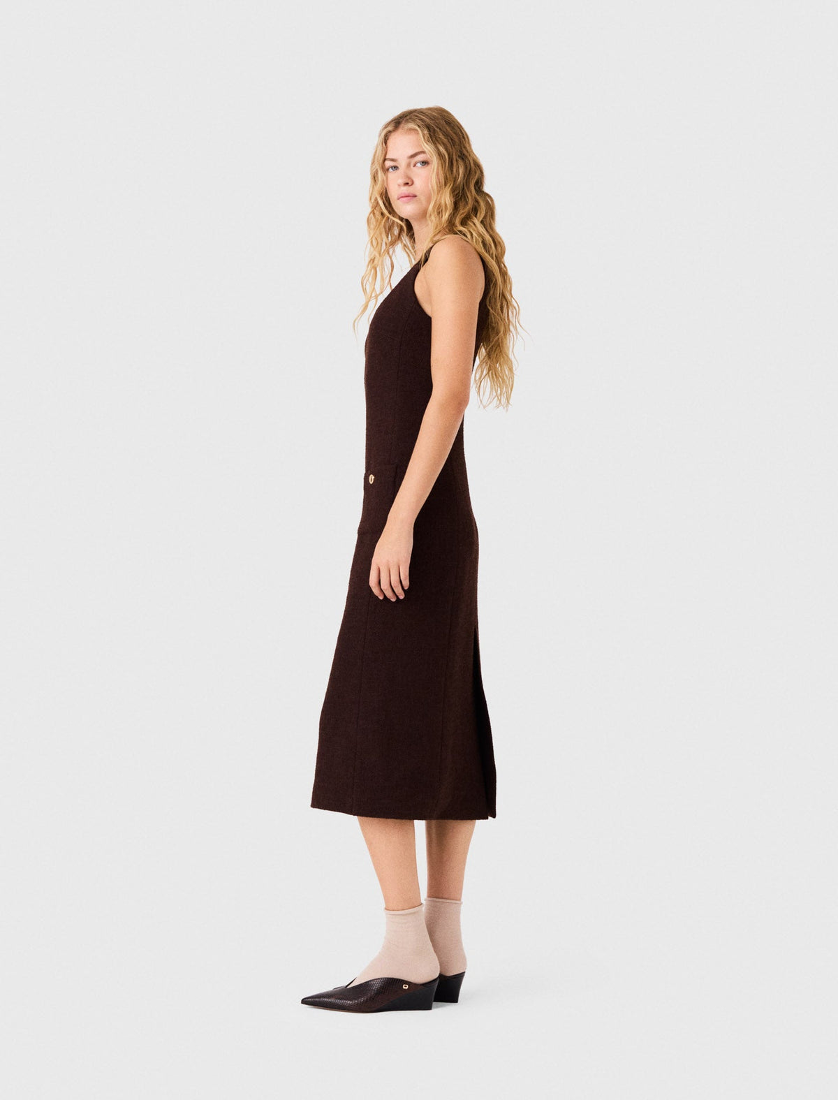 Midi Tweed Dress Dark Brown