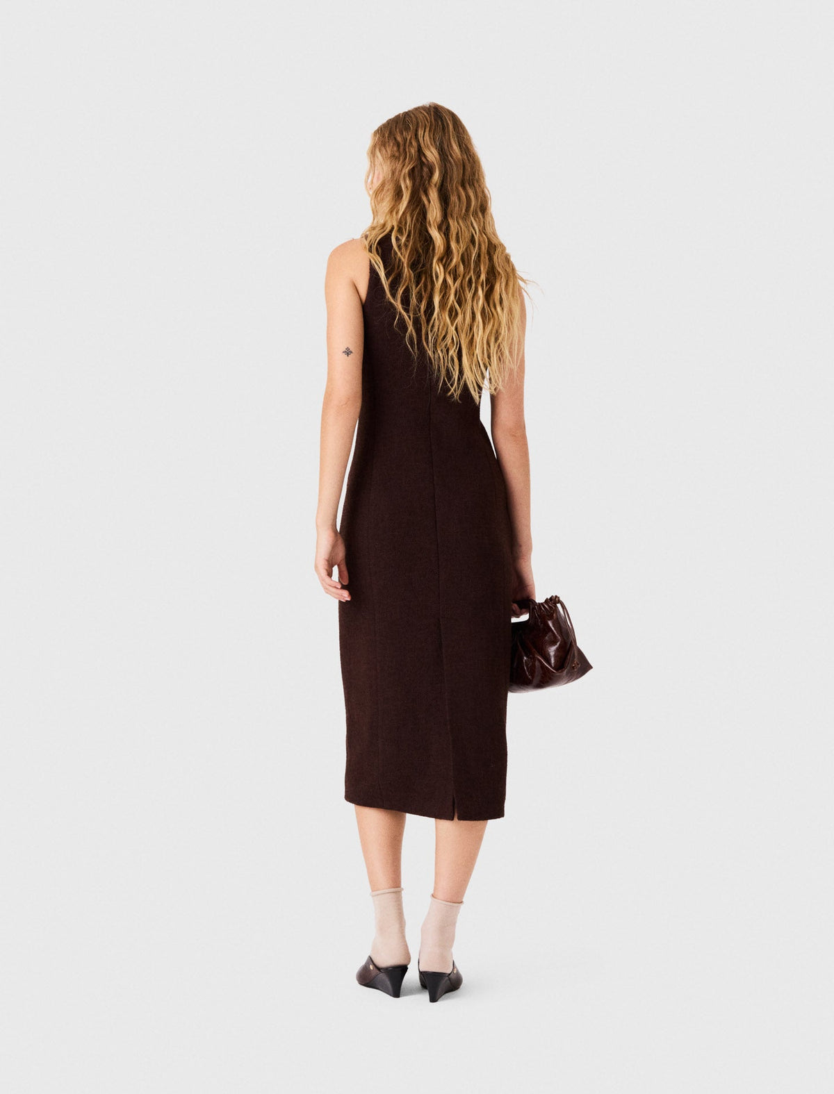 Midi Tweed Dress Dark Brown