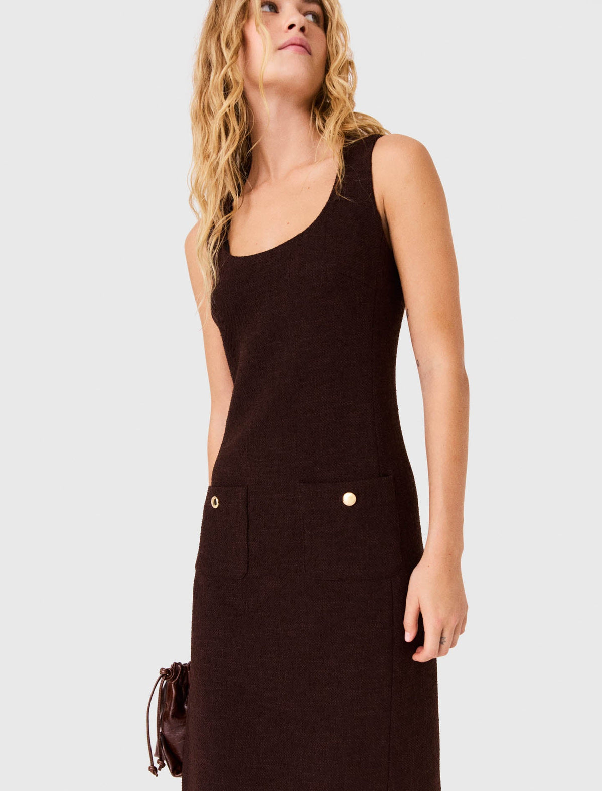 Midi Tweed Dress Dark Brown