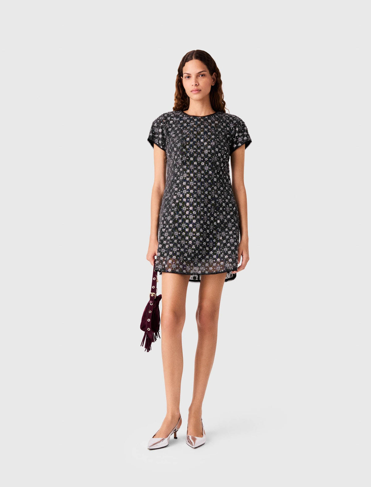 Short Rhinestone Dress Light Grey