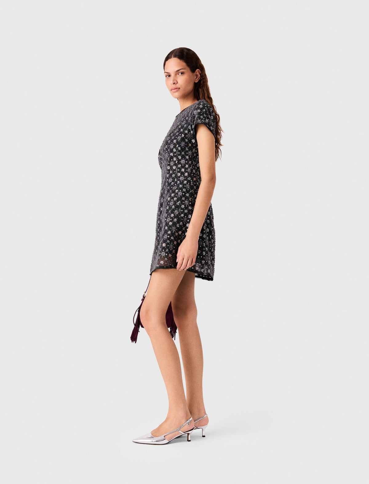 Short Rhinestone Dress Light Grey