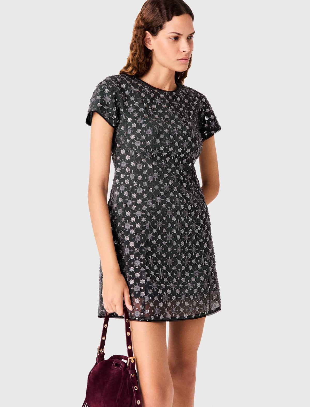 Short Rhinestone Dress Light Grey