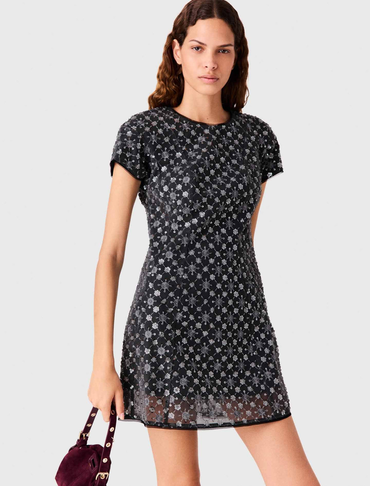 Short Rhinestone Dress Light Grey
