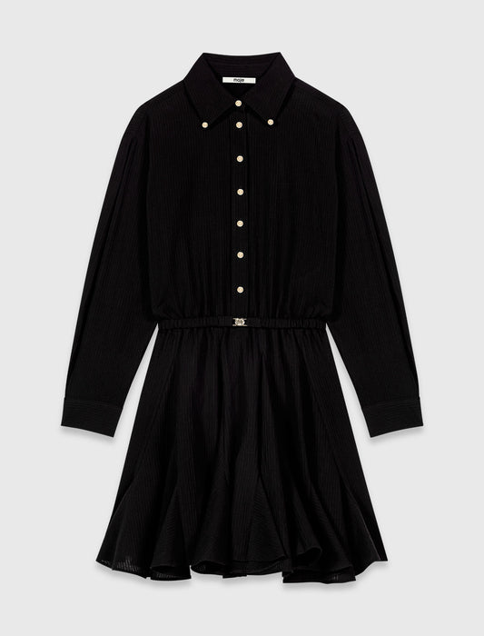 Long-sleeved shirt dress Black