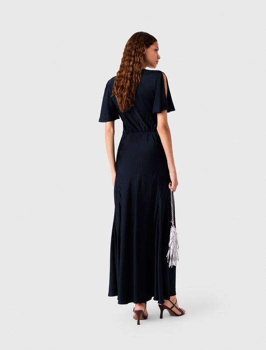 Draped Satin Maxi Dress Navy
