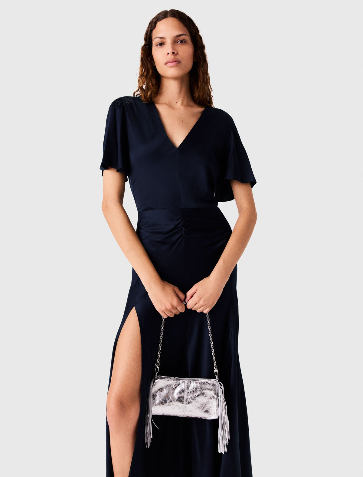 Draped Satin Maxi Dress Navy