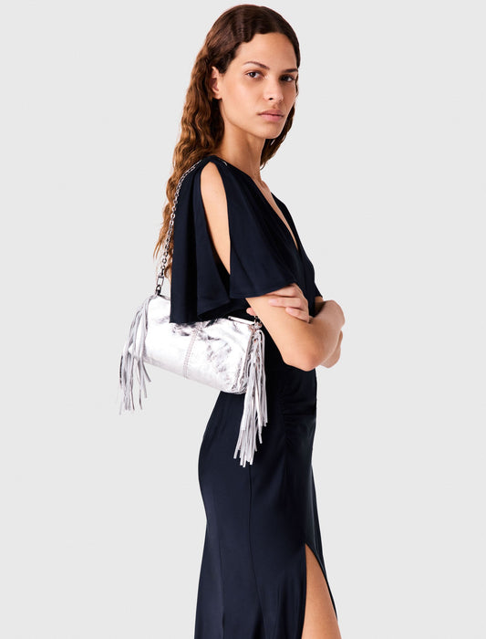 Draped Satin Maxi Dress Navy