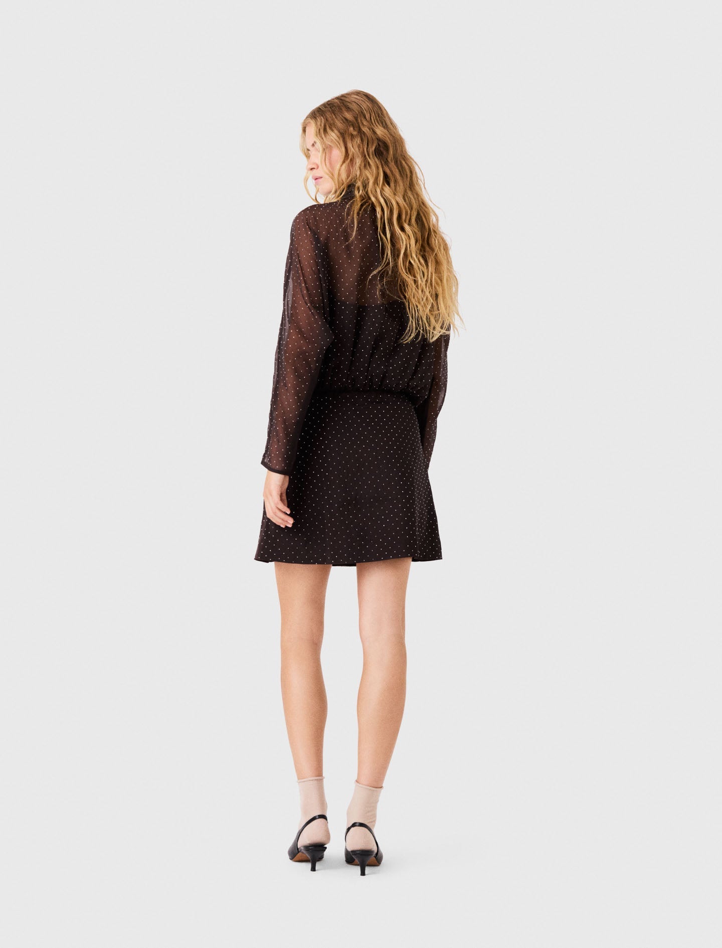 Short Rhinestone Tie-Neck Dress Dark Brown