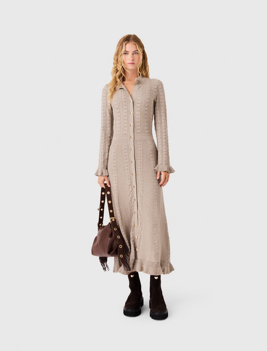Long textured knitted dress Beige