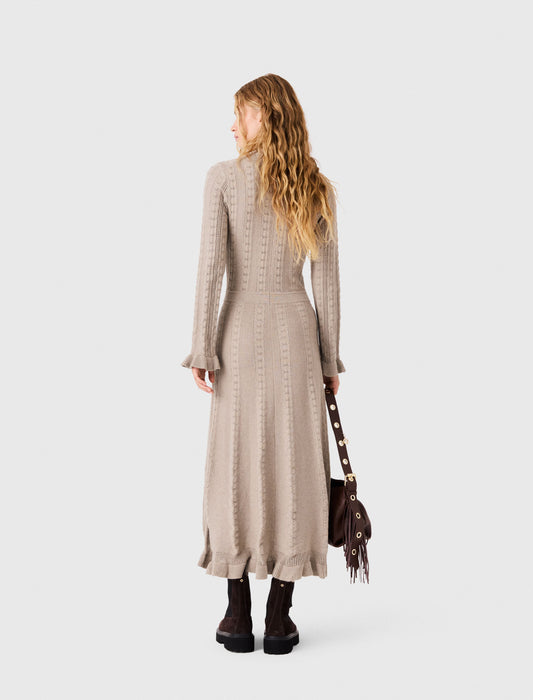 Long textured knitted dress Beige