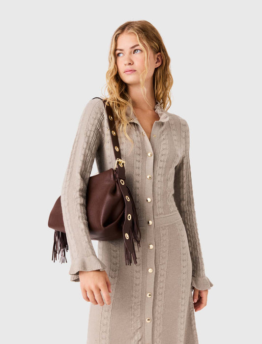 Long textured knitted dress Beige