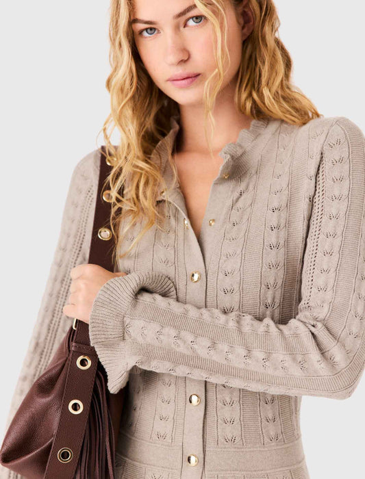 Long textured knitted dress Beige