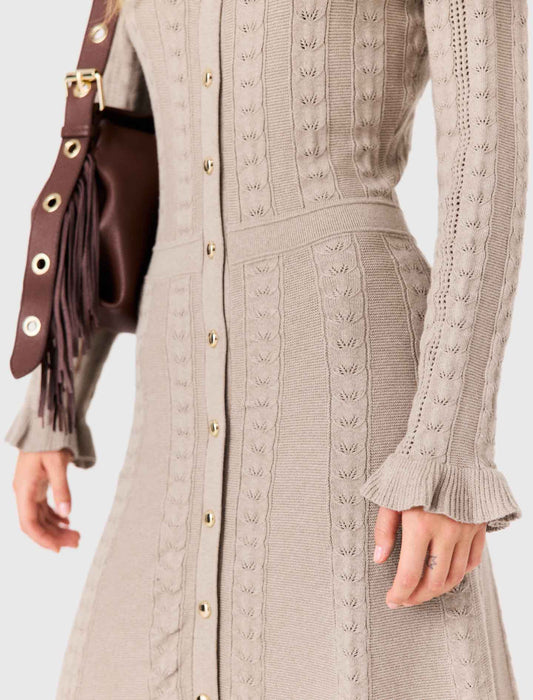 Long textured knitted dress Beige