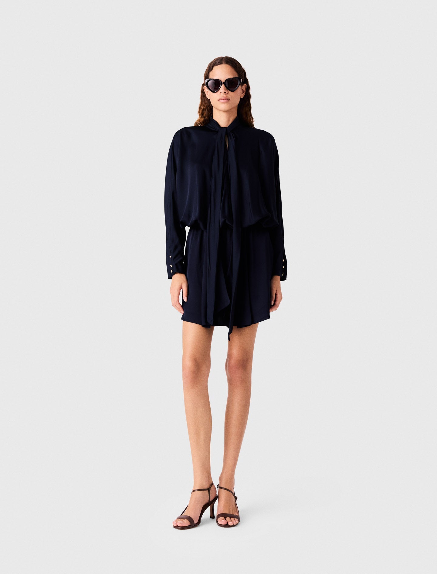 Short Draped Satin Dress Navy