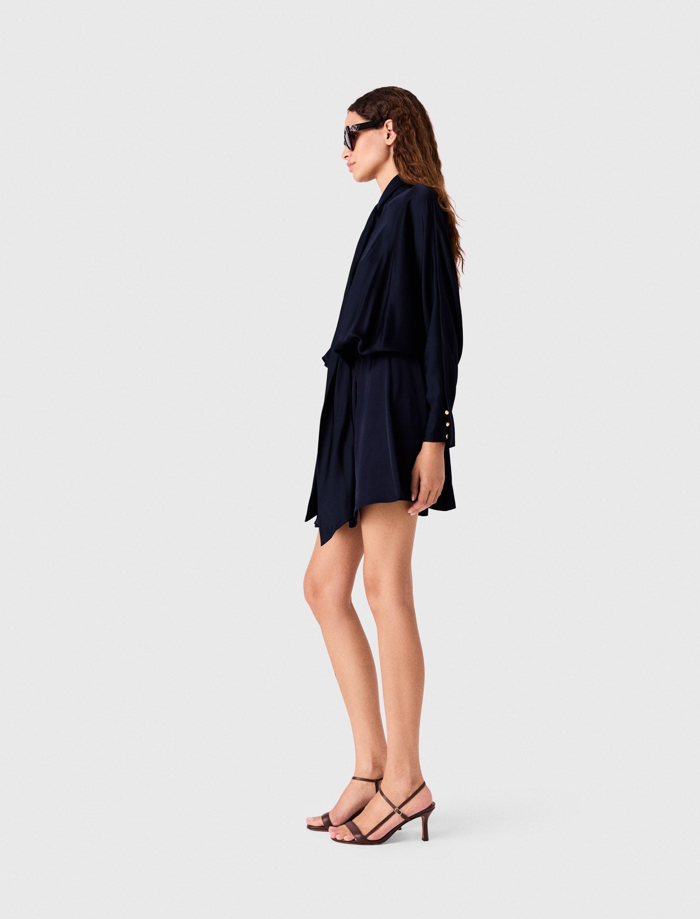 Short Draped Satin Dress Navy