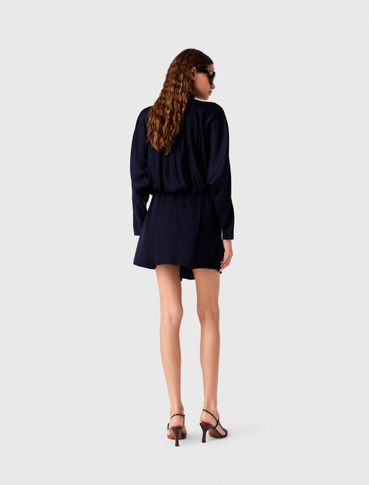Short Draped Satin Dress Navy