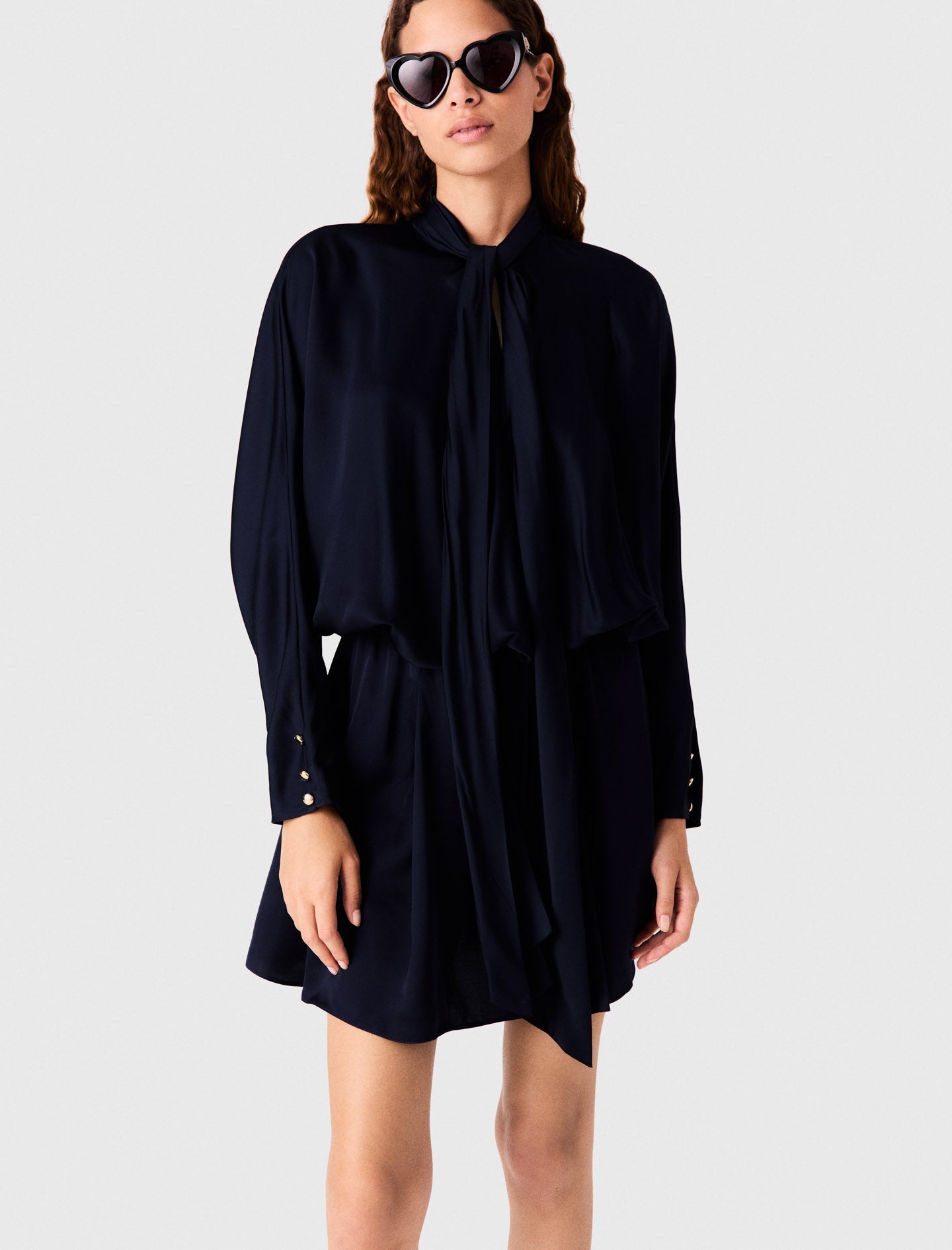 Short Draped Satin Dress Navy