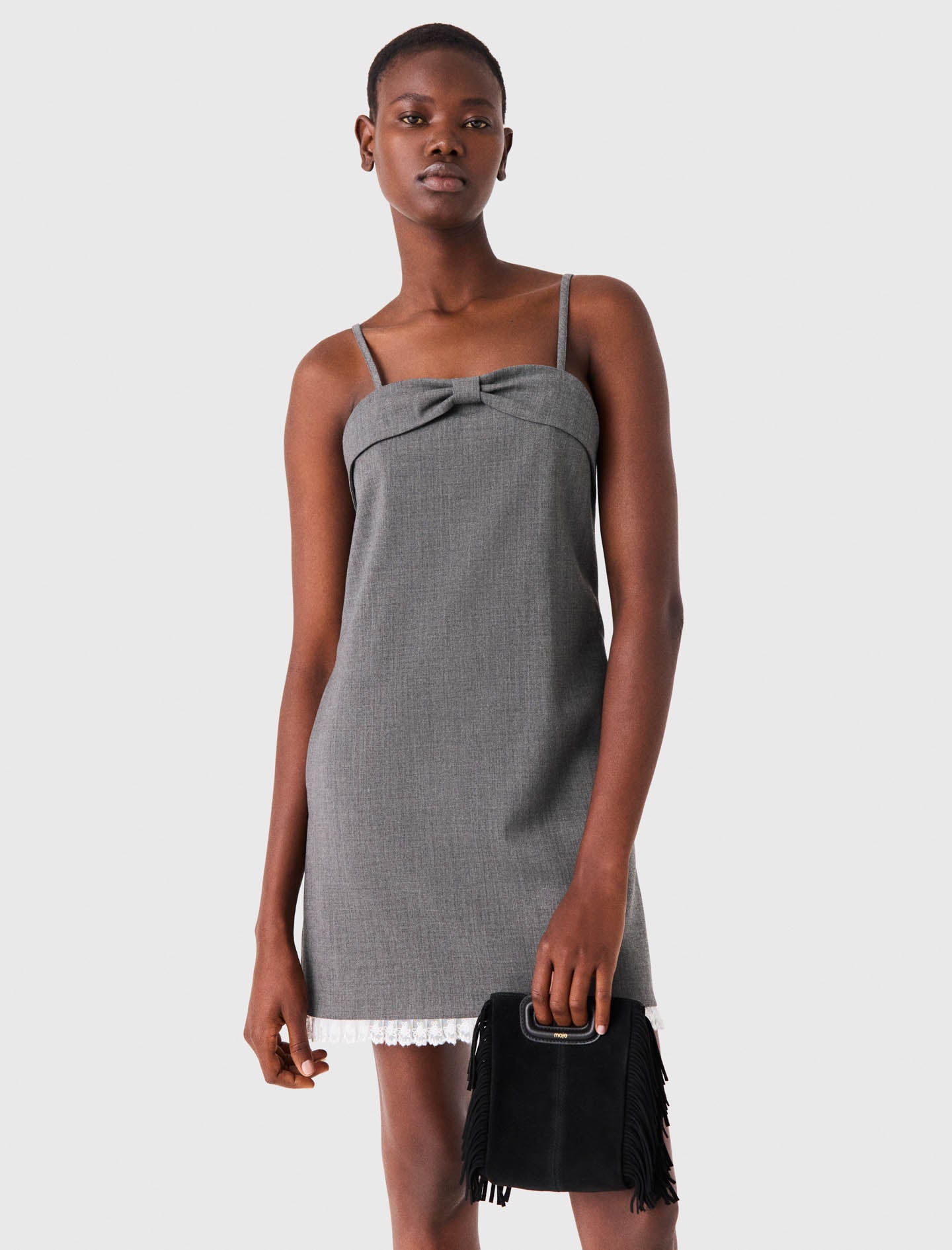 Short tailored dress with lace Grey