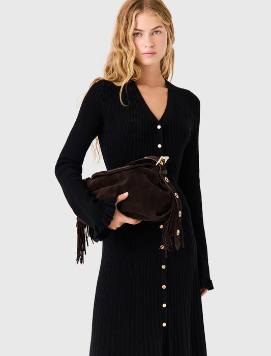 Ruffled knit maxi dress Black