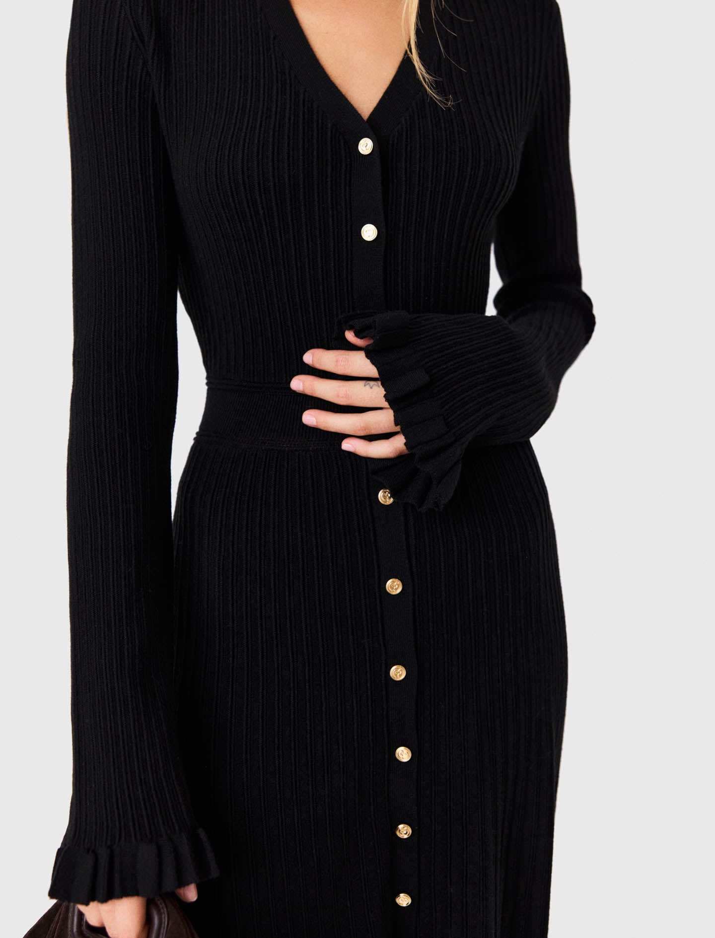 Ruffled knit maxi dress Black