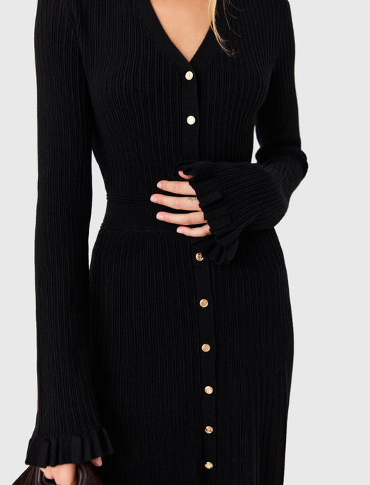 Ruffled knit maxi dress Black