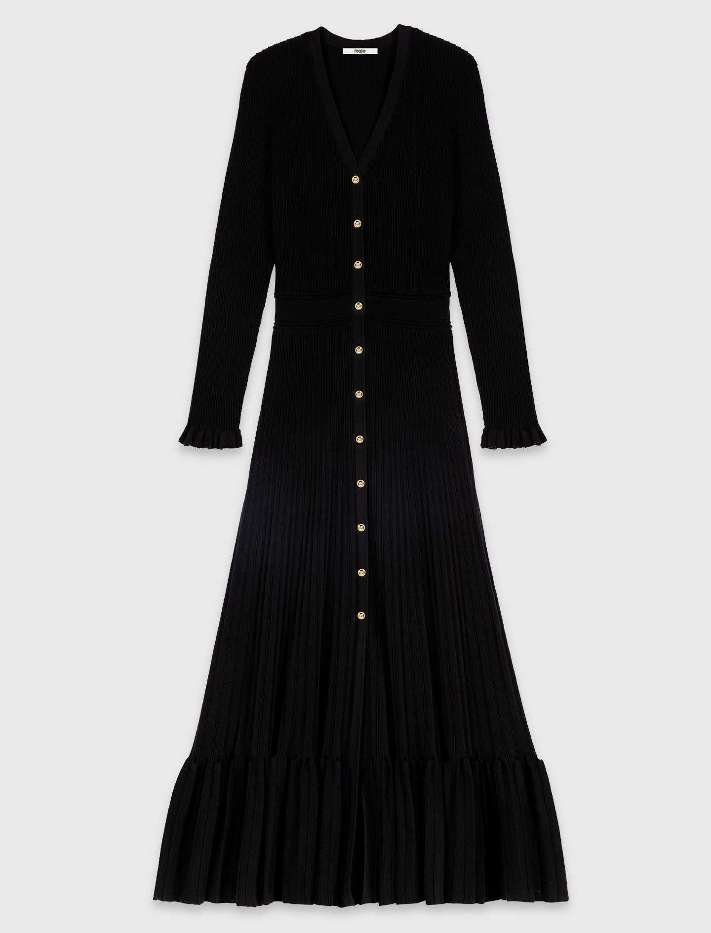 Ruffled knit maxi dress Black