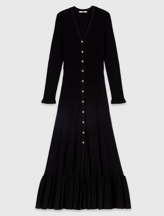 Ruffled knit maxi dress Black