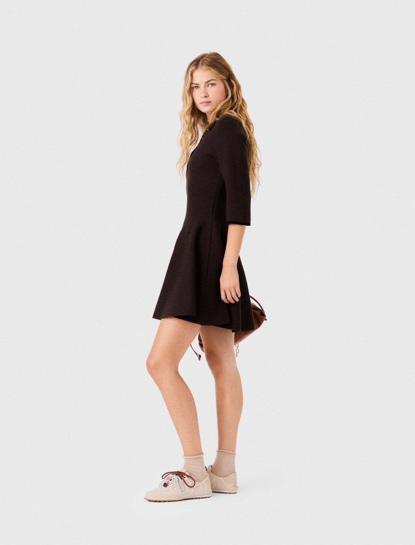 Knit Polo Dress Dark Brown