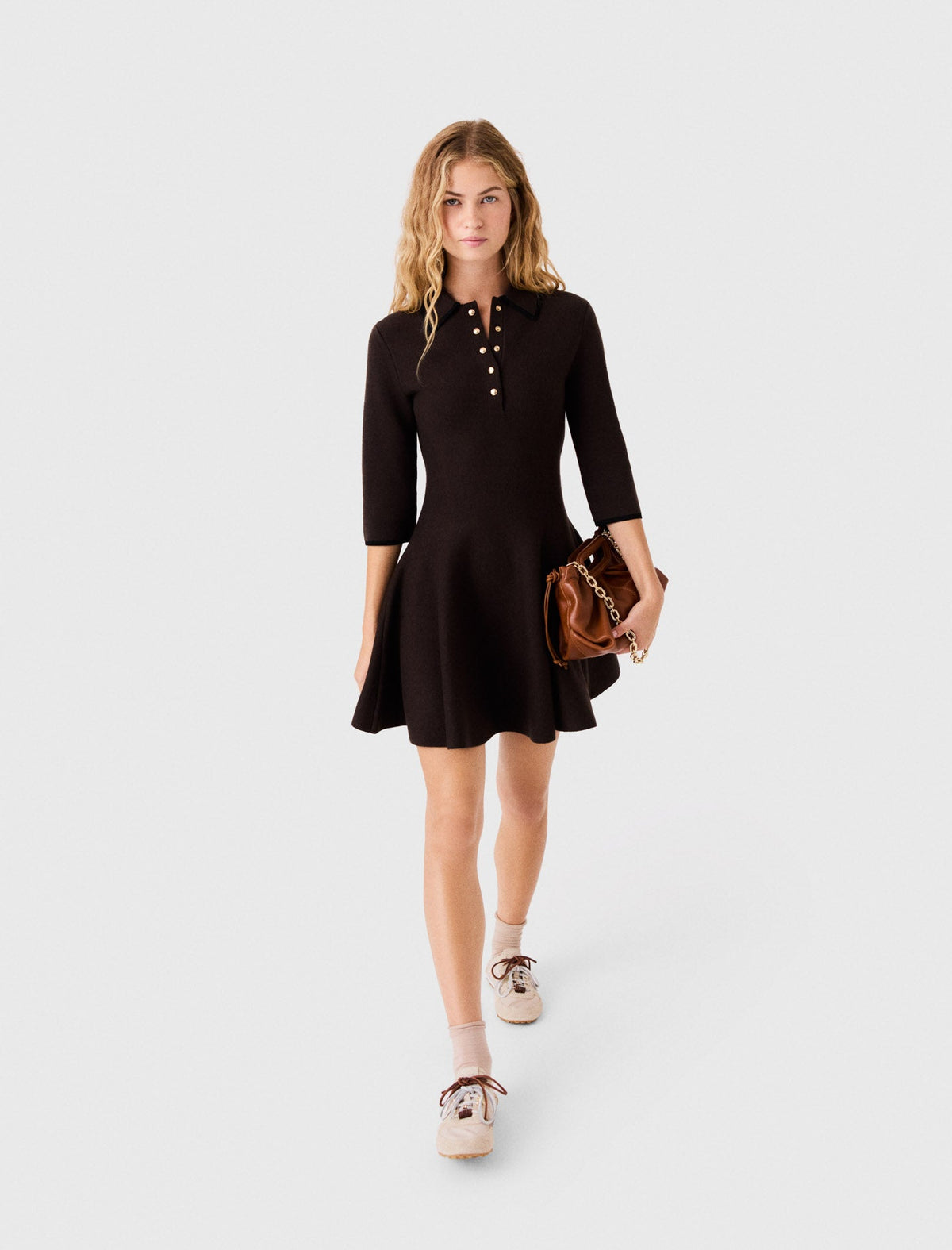 Knit Polo Dress Dark Brown