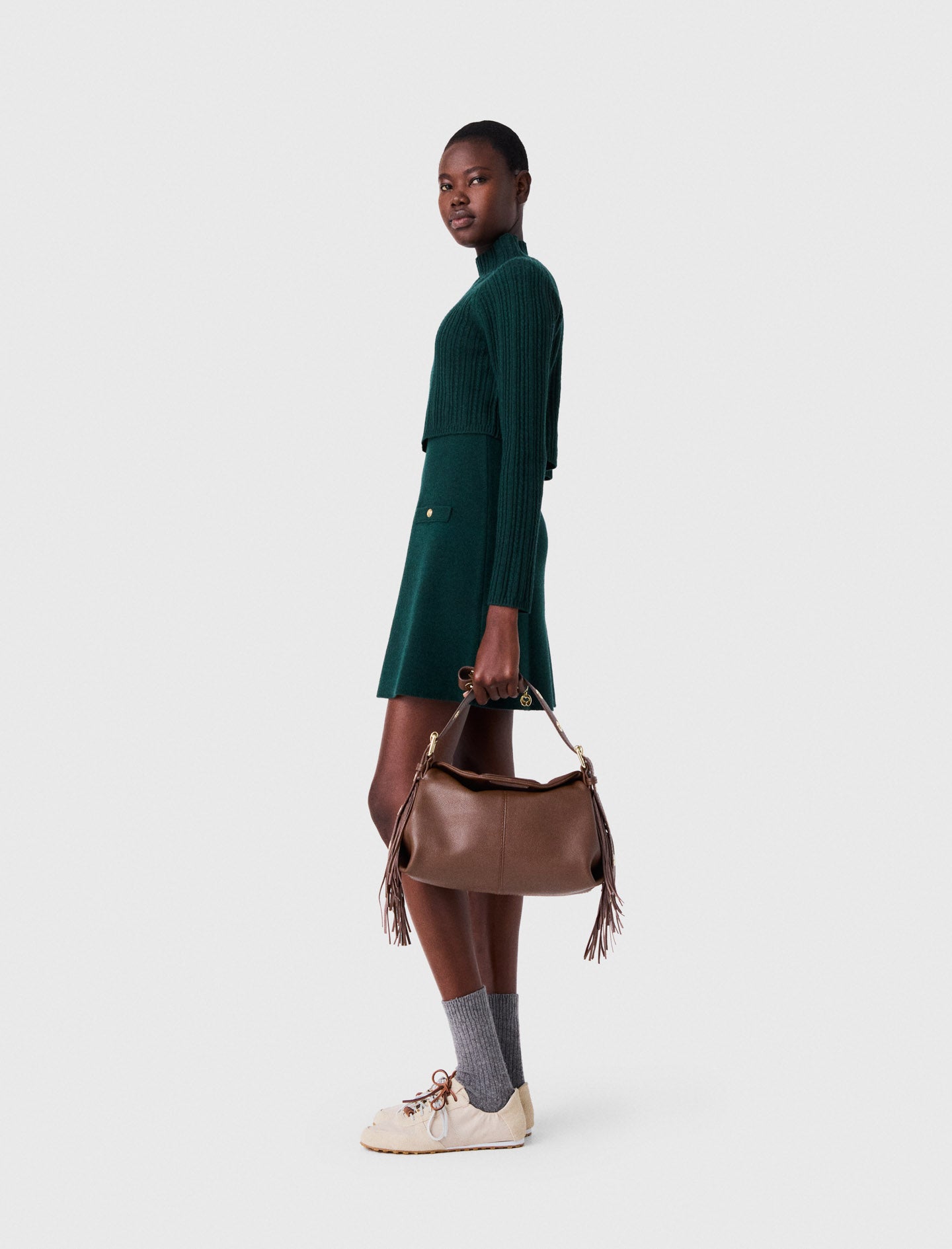 Knit dress with removable sweater Bottle Green