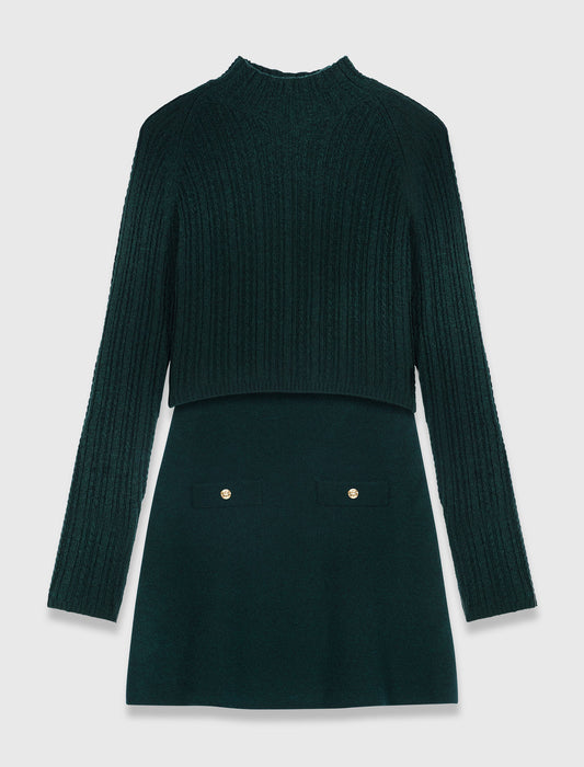 Knit dress with removable sweater Bottle Green