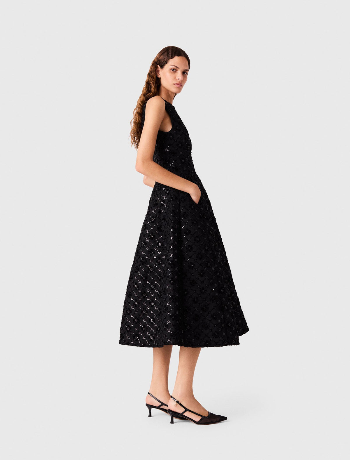 Rhinestone Velvet Maxi Dress Black