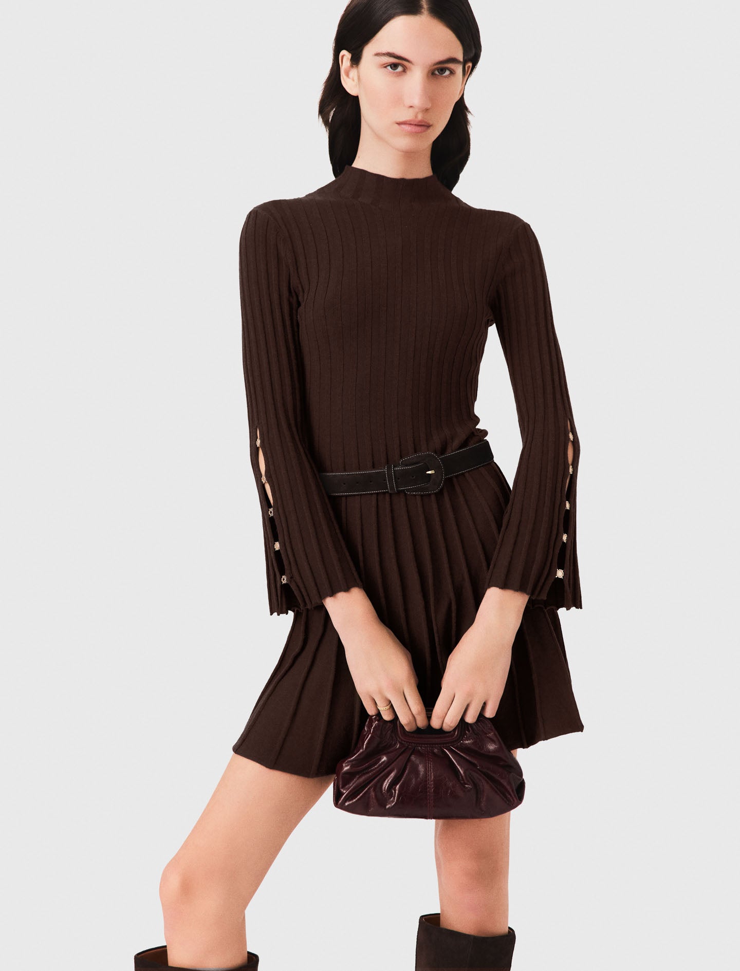 High-neck short skater dress Dark Brown