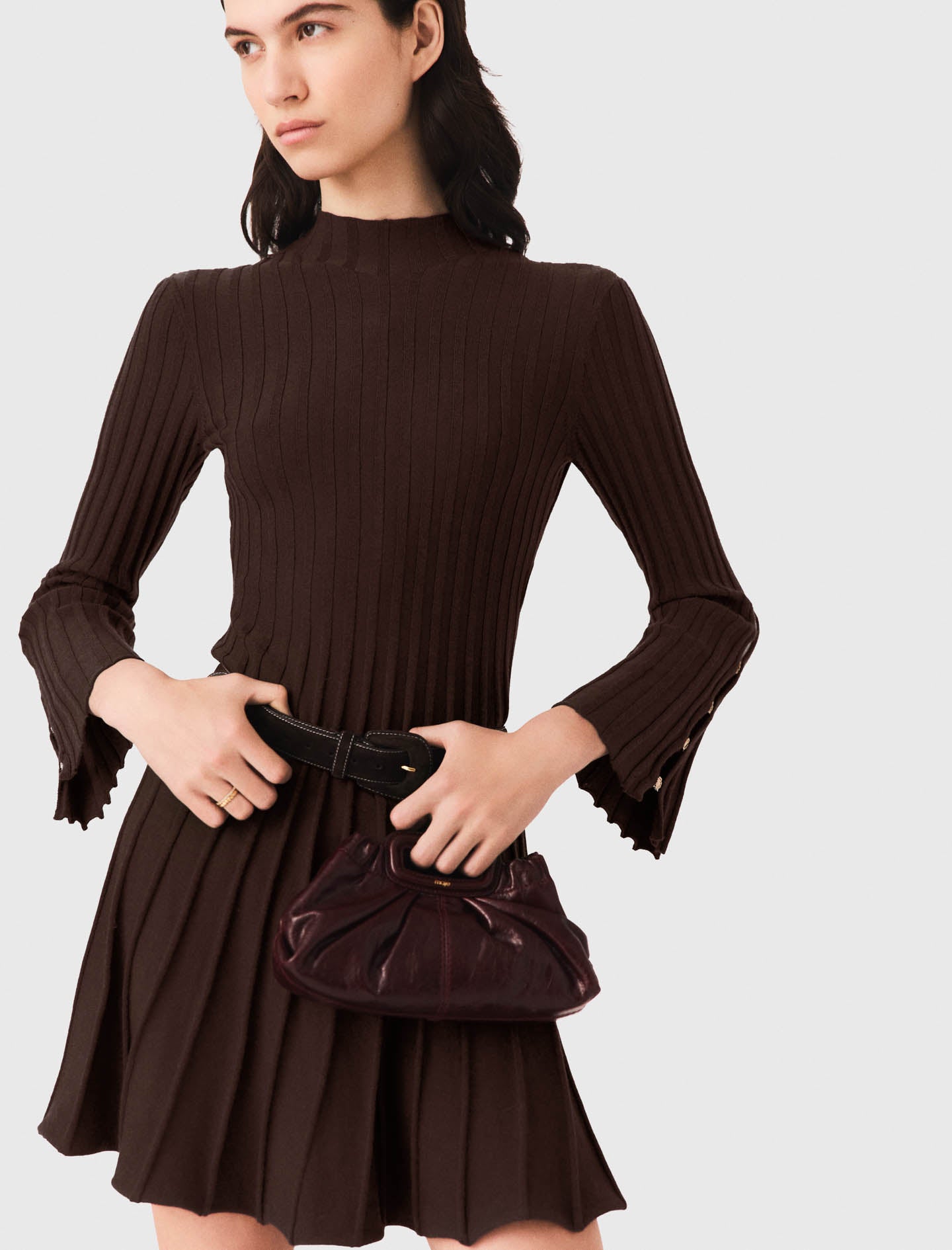 High-neck short skater dress Dark Brown