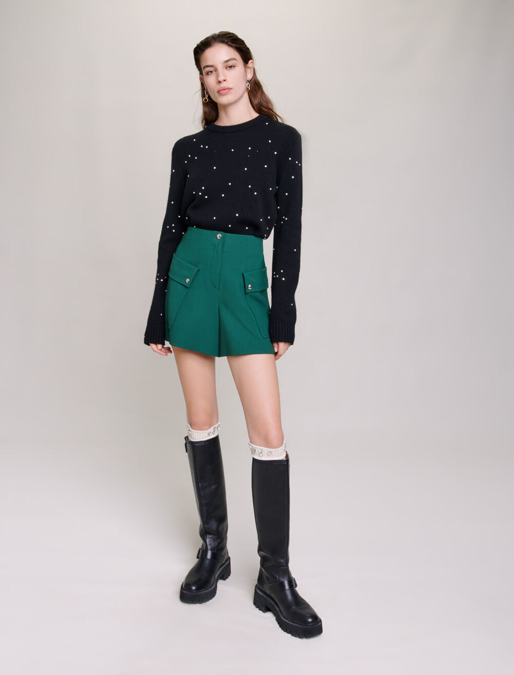 Bottle Green featured STRUCTURED SHORTS WITH POCKETS