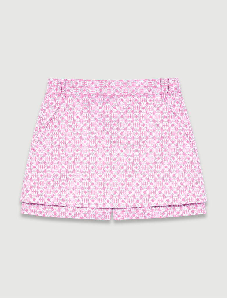 Pink-Jacquard skirt-effect shorts