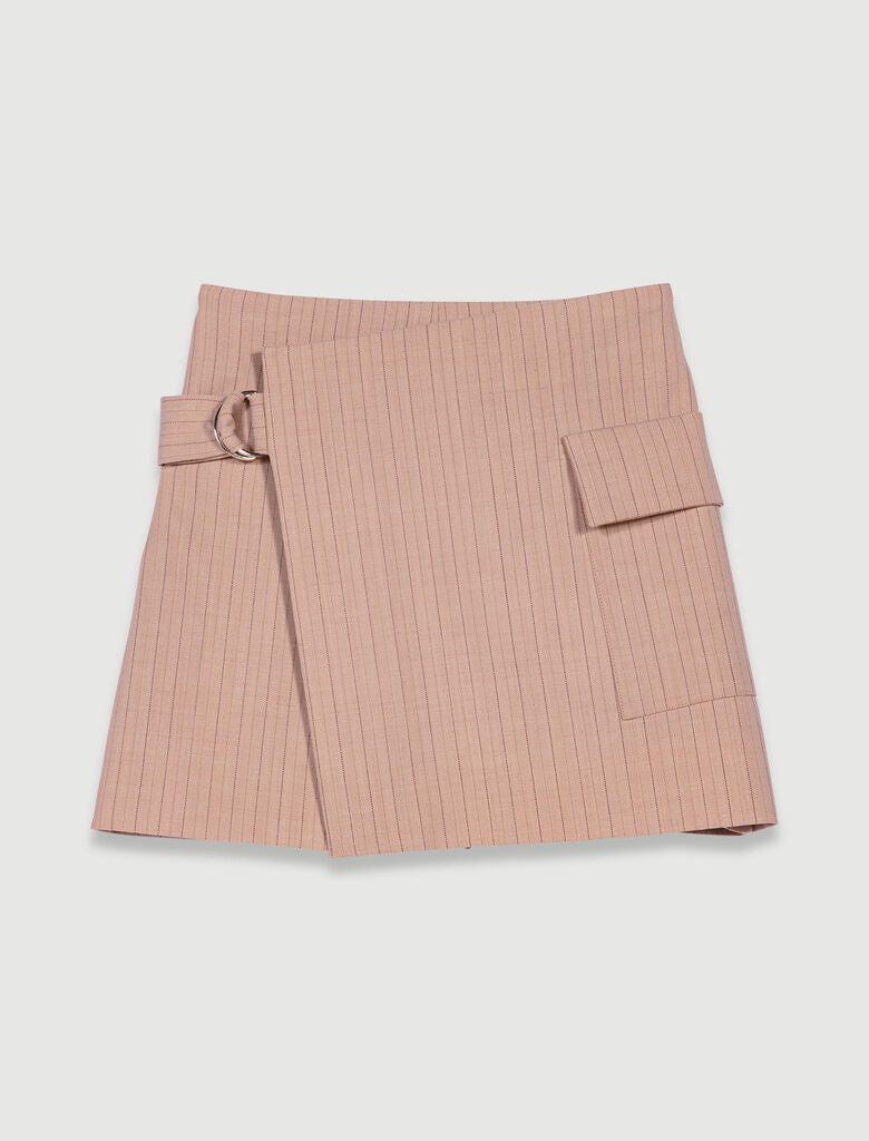 Beige-Striped layered effect shorts