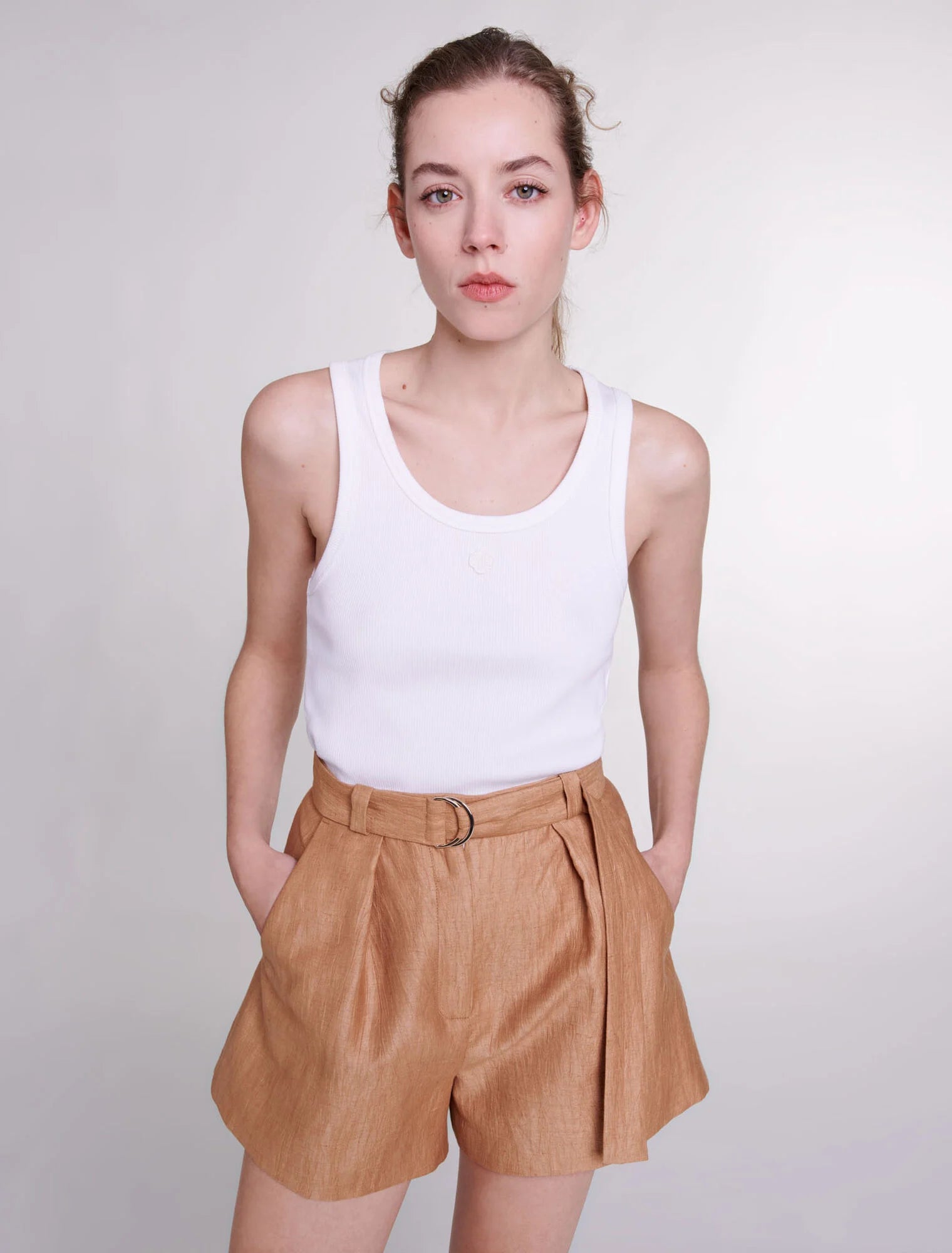 Brown-Linen shorts