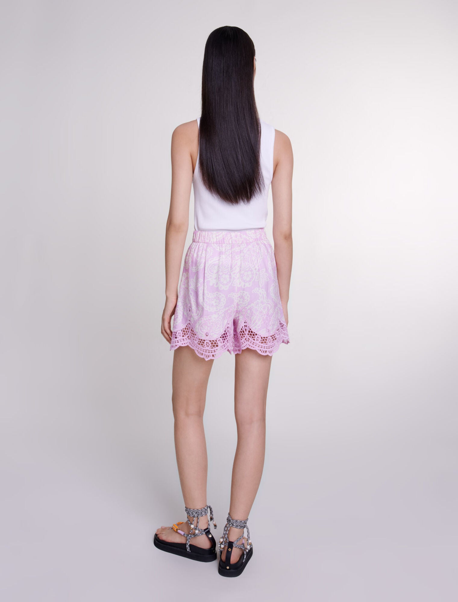 Pink Cashmere Print Patterned linen shorts
