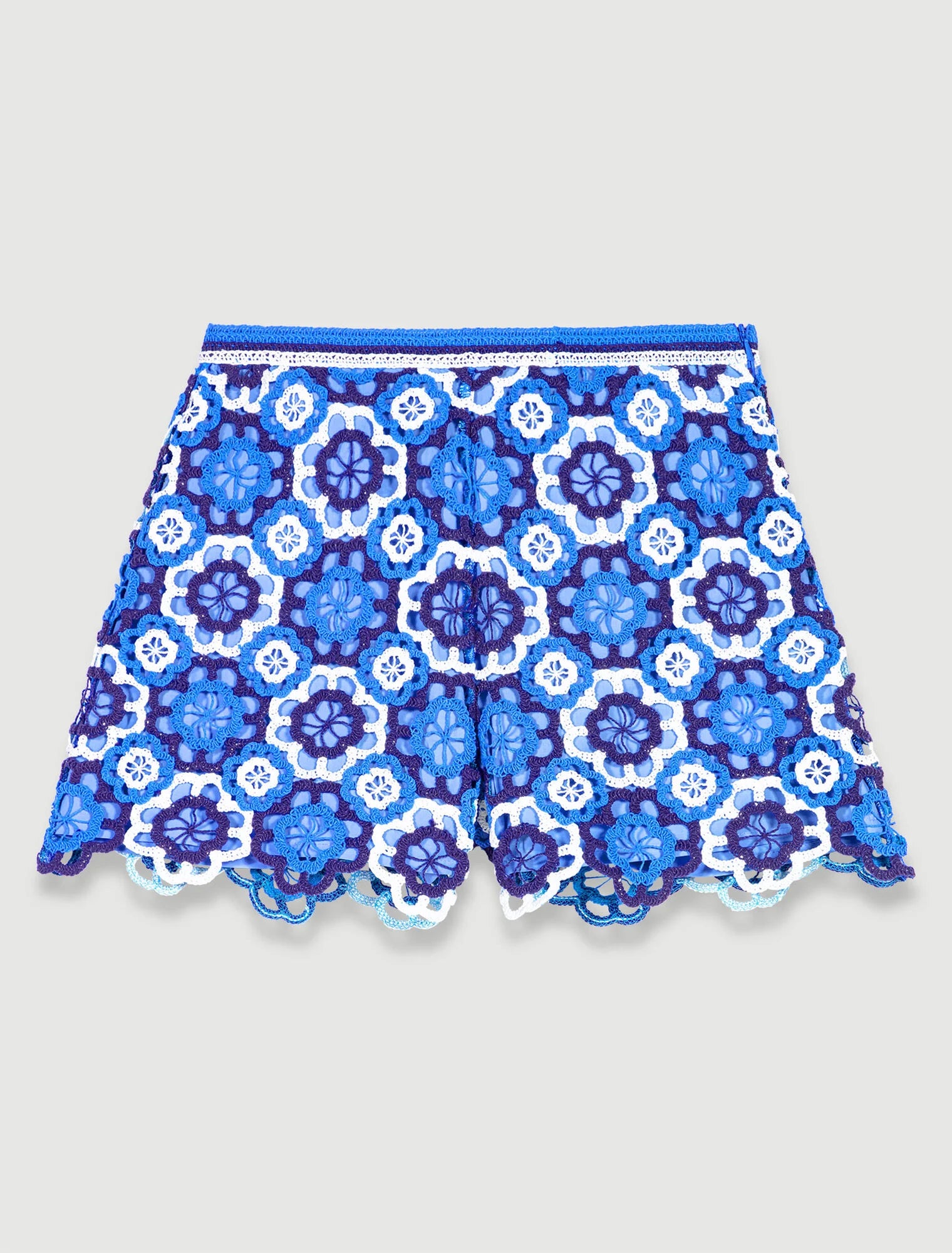 Blue Three-tone crochet shorts