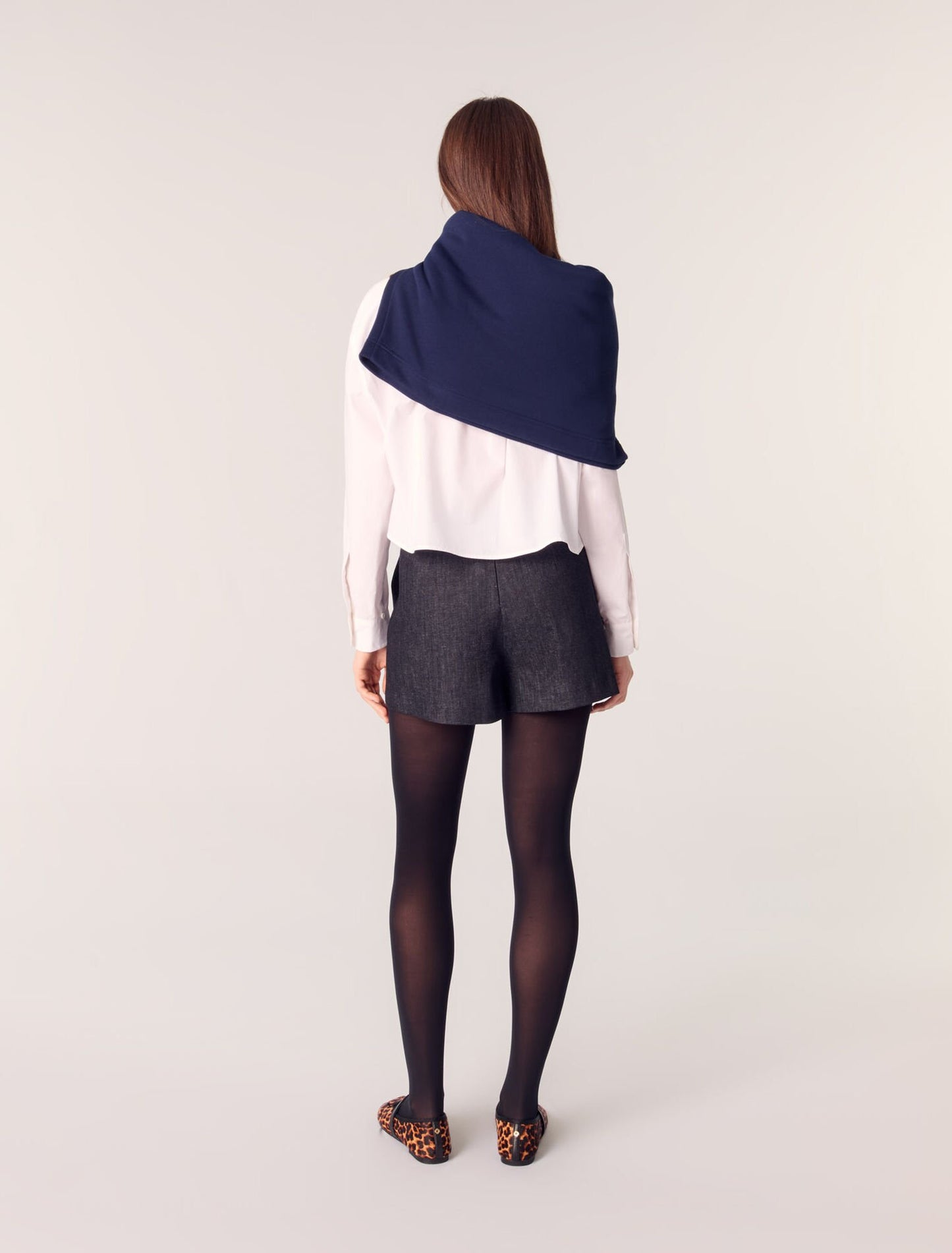 Black-Layered-effect pleated denim shorts