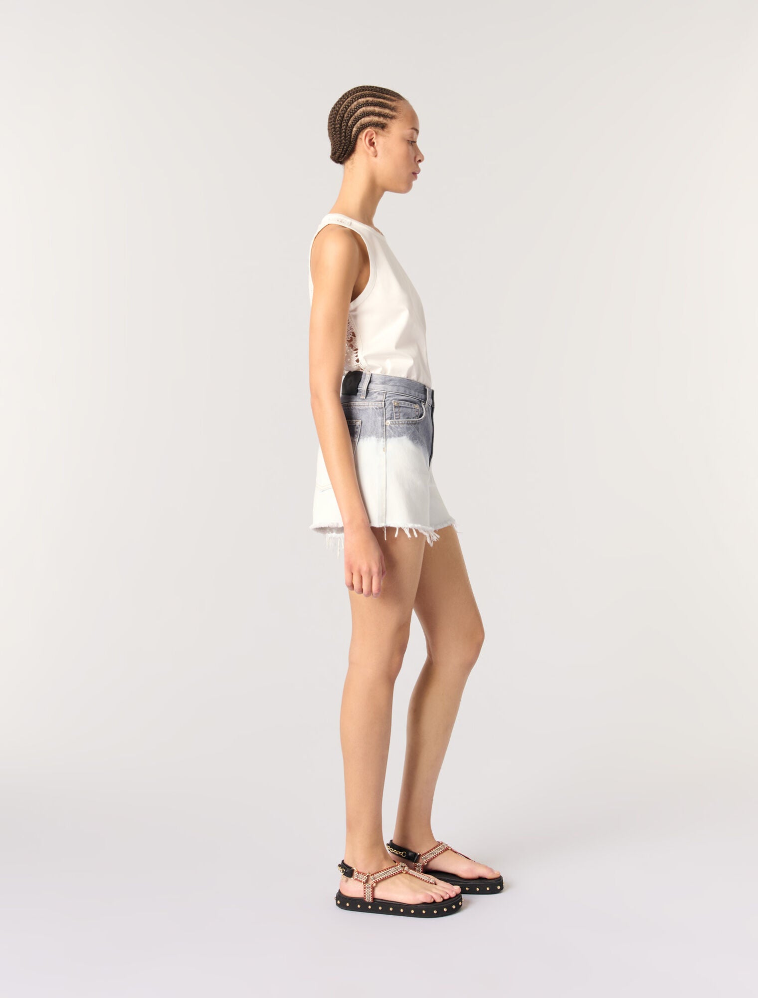Grey/White-Tie-dye denim shorts